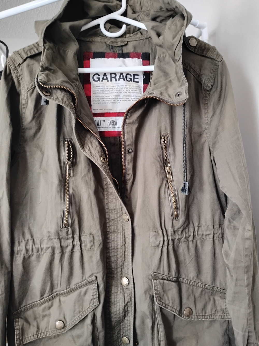 Garage Women's Olive Green Hoodie Long Sleeve Utility Anorak Parka Jacket